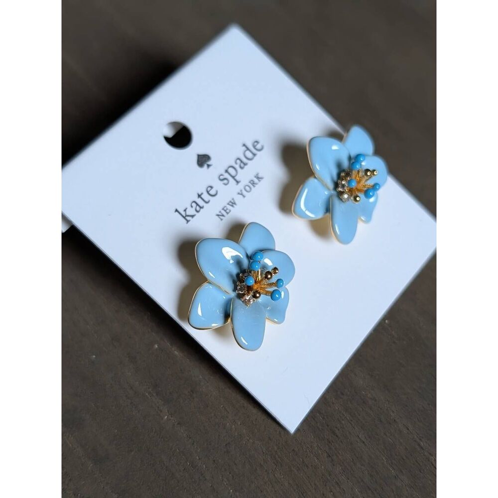 KATE SPADE NY Blue Enamel Orchid Stud Earrings - Picture 2 of 2